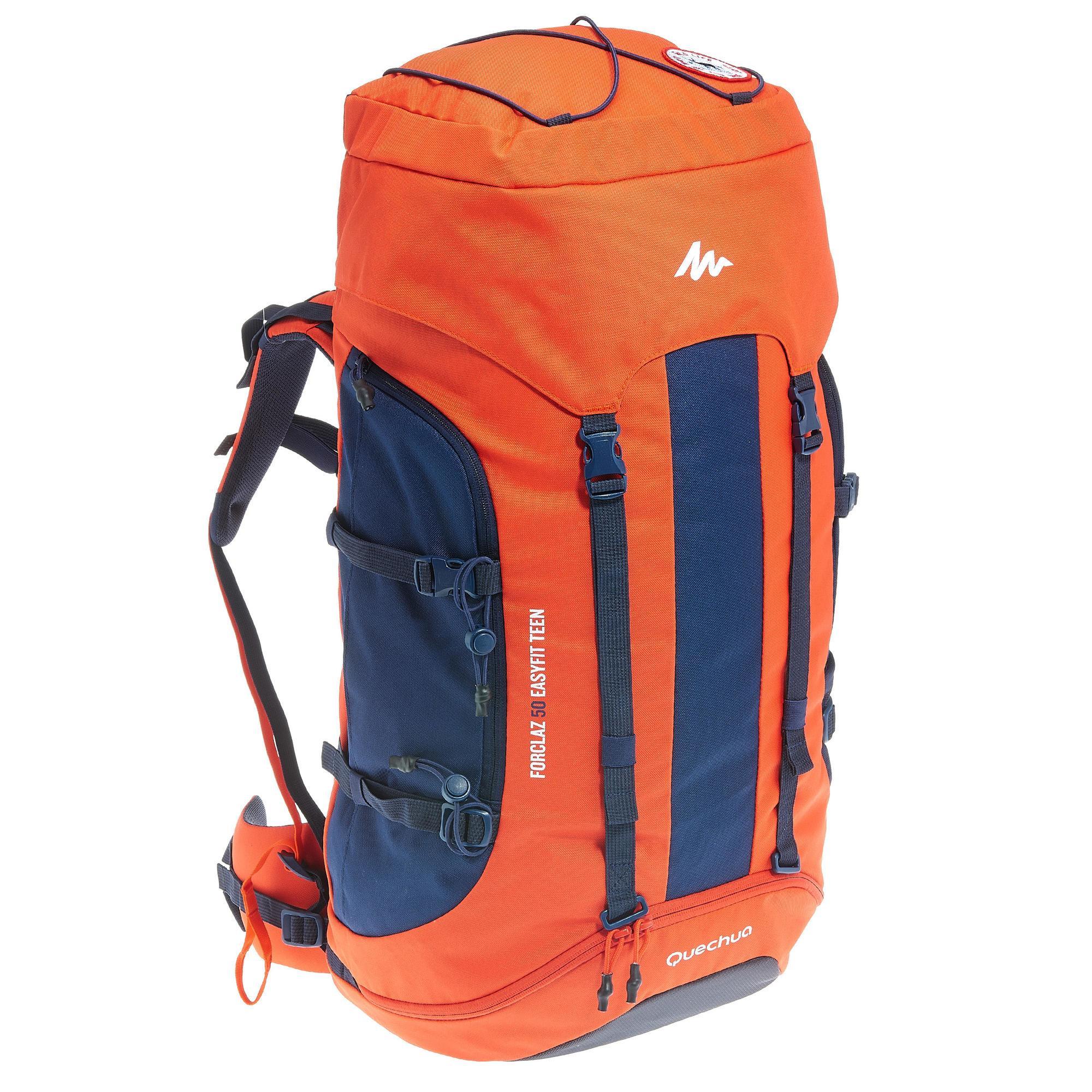 Rugzak-Forclaz-50-Easyfit-voor-kinderen-rood-met-automatische-verstelling
