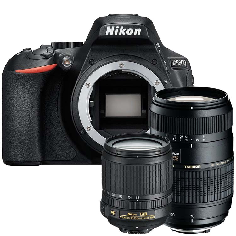 Nikon D5600 zwart + 18-105mm VR + Tamron 70-300mm Di LD Macro Nikon D5600 zwart + 18-105mm VR + Tamron 70-300mm Di LD Macro