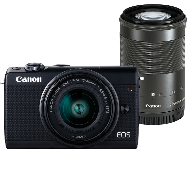 Canon EOS M100 zwart + 15-45mm IS STM + 55-200mm IS STM Canon EOS M100 zwart + 15-45mm IS STM + 55-200mm IS STM