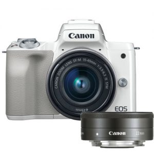 Canon EOS M50 wit + 15-45mm IS STM zilver + 22mm STM