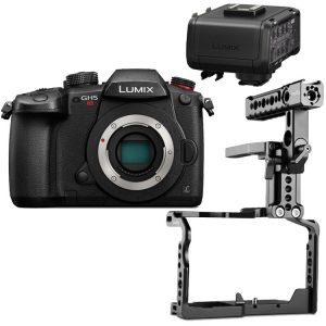 Panasonic Lumix DC-GH5S + DMW-XLR1 XLR Microfoon Adapter + SmallRig 2052 Cage with Helmet Kit