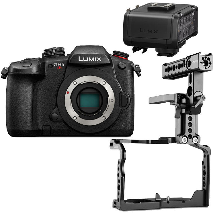Panasonic Lumix DC-GH5S + DMW-XLR1 XLR Microfoon Adapter + SmallRig 2052 Cage with Helmet Kit Panasonic Lumix DC-GH5S + DMW-XLR1 XLR Microfoon Adapter + SmallRig 2052 Cage with Helmet Kit