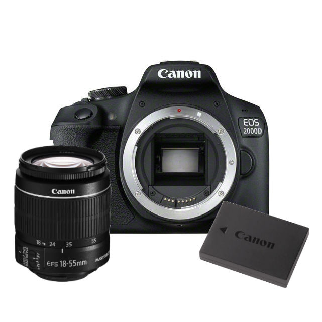 Canon EOS 2000D + 18-55mm IS II + LP-E10 Accu Canon EOS 2000D + 18-55mm IS II + LP-E10 Accu