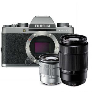 Fujifilm X-T100 zilver + 16-50mm OIS II zilver + 50-230mm OIS II zwart