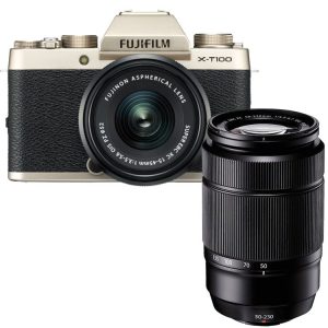 Fujifilm X-T100 champagne goud + 15-45mm OIS PZ + 50-230mm OIS II