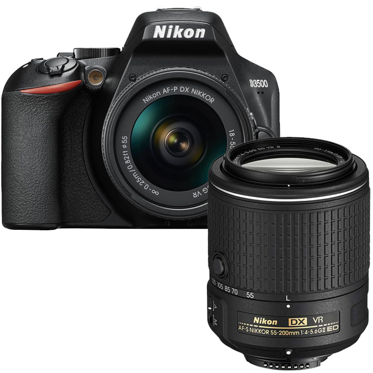 Nikon D3500 zwart + AF-P 18-55mm VR + 55-200mm VR II Nikon D3500 zwart + AF-P 18-55mm VR + 55-200mm VR II