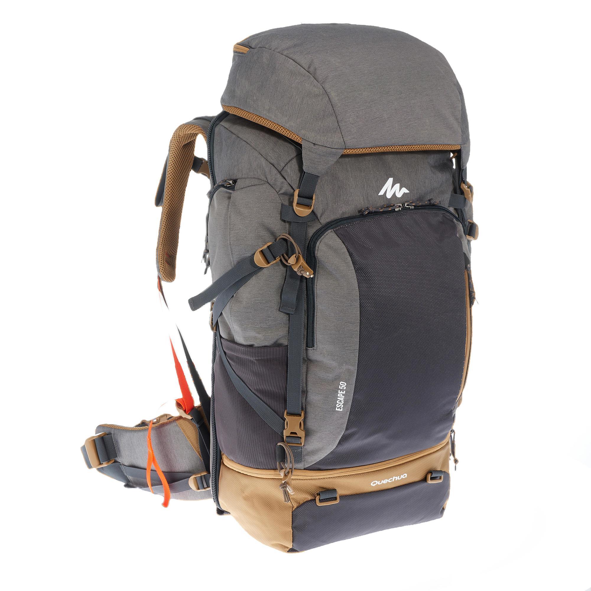 Afsluitbare-trekrugzak-voor-heren-Travel-500-50-liter-grijs