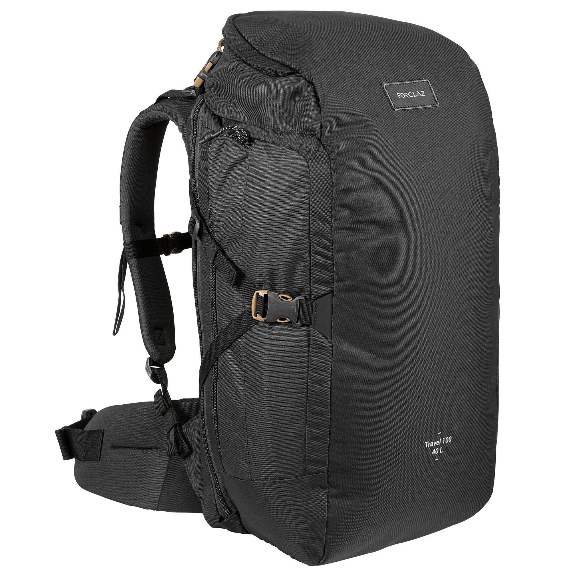 Compacte-rugzak-voor-backpacken-40-liter-Travel-100-zwart